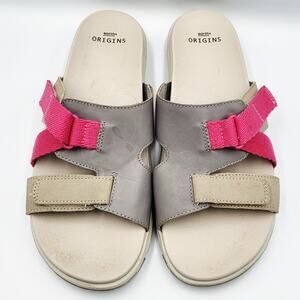 Earth Origins Vara Sport Slide Sandals Pink Gray Tan Slip-Ons Women's Size 10